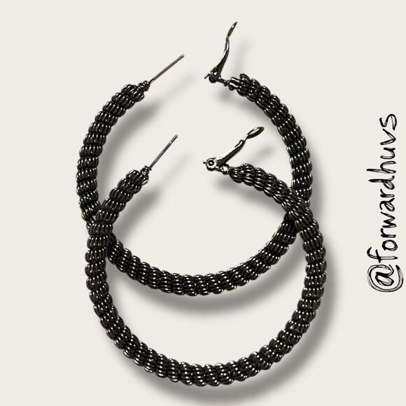 Large Coiled Wire Hoop Earrings – Dark Metallic Finish - Picture 5 of 8